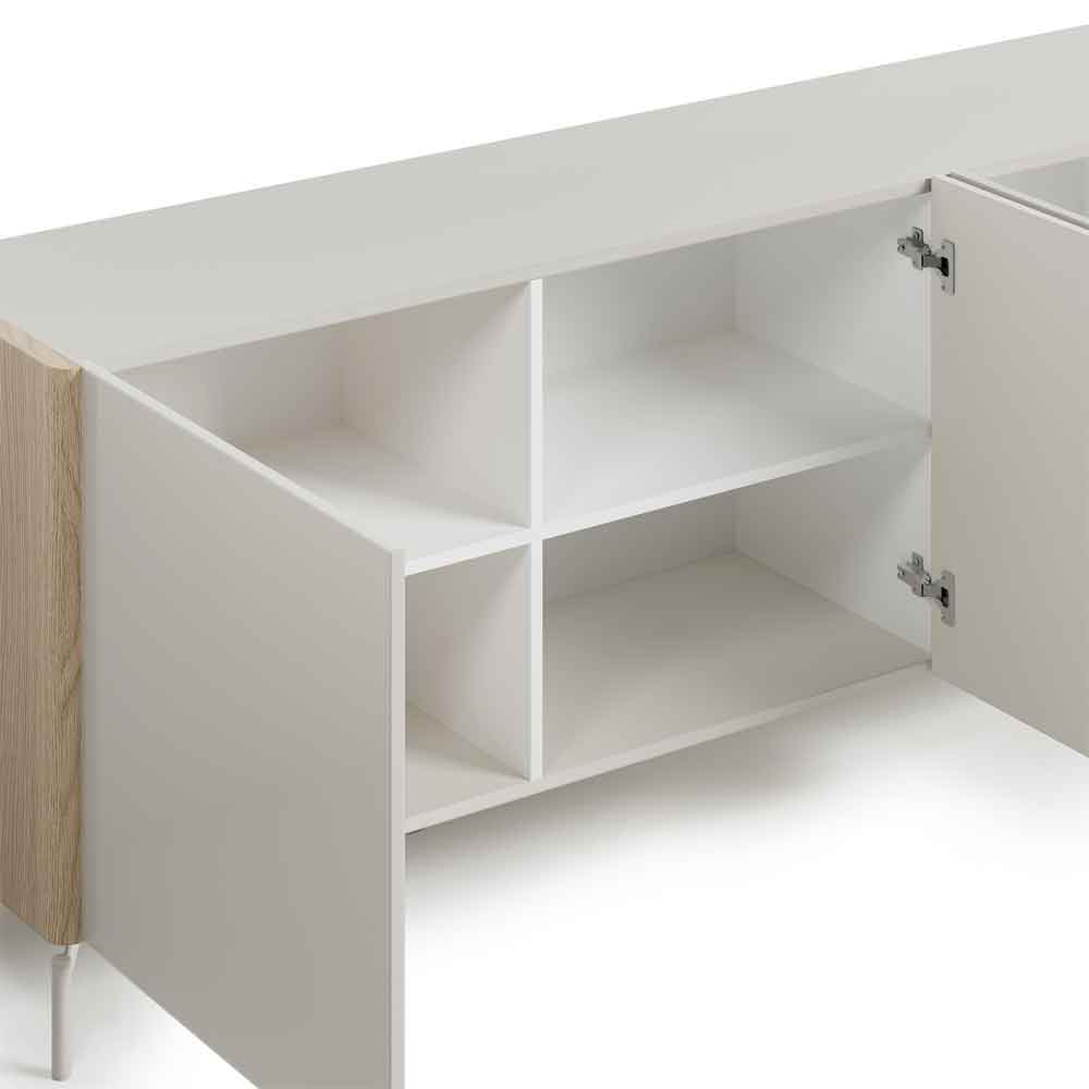 Dorian High Gloss Sideboard with 4 Doors in Tortora Lacquered and Light Oak