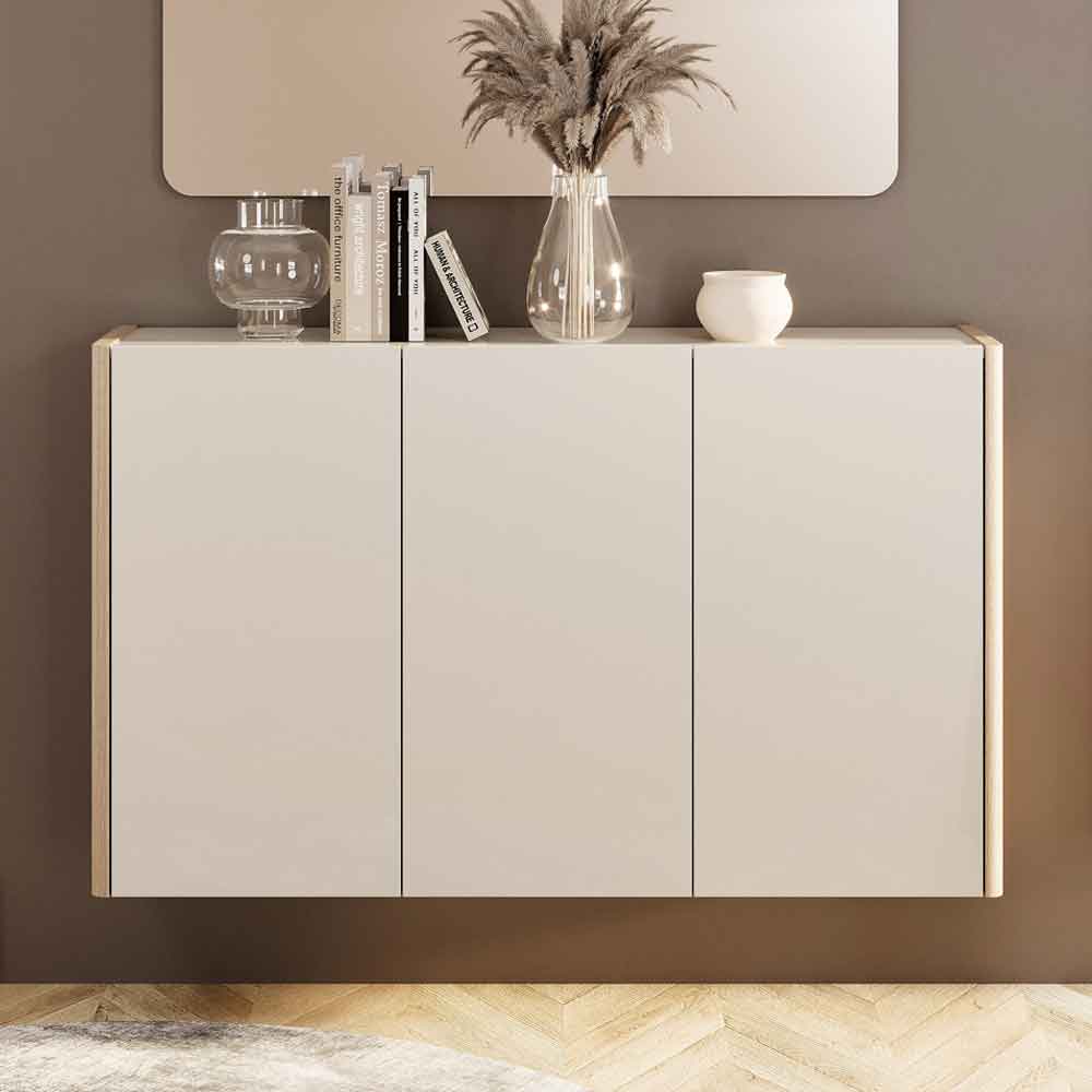 Dorian High Gloss Wall Mounted Shoe Storage Cabinet in Tortora Lacquered and Light Oak