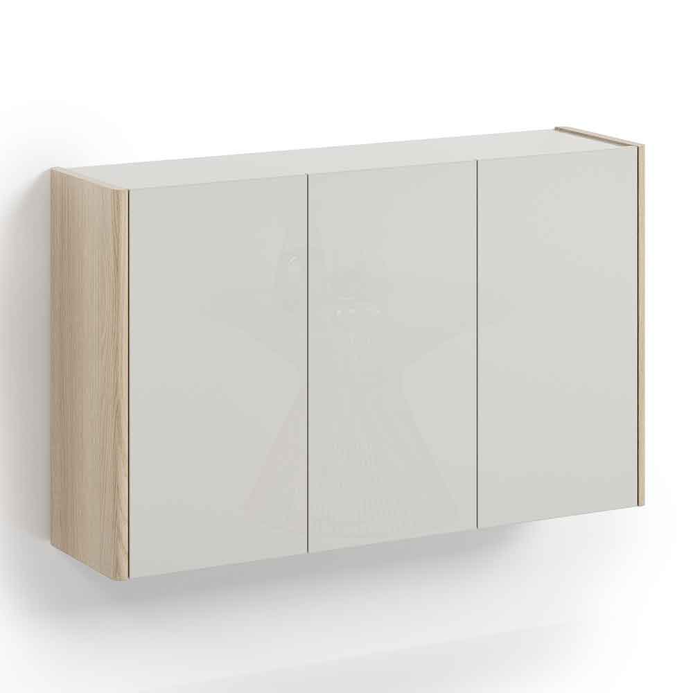 Dorian High Gloss Wall Mounted Shoe Storage Cabinet in Tortora Lacquered and Light Oak