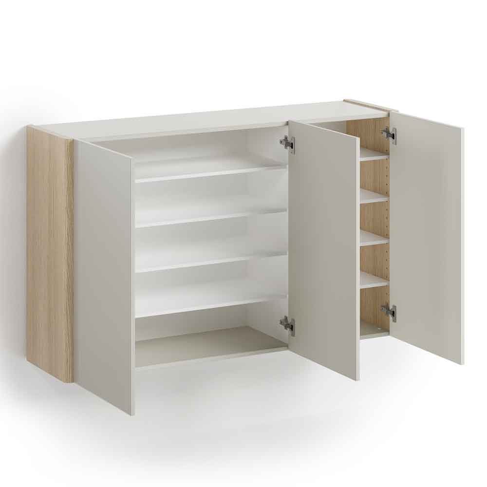 Dorian High Gloss Wall Mounted Shoe Storage Cabinet in Tortora Lacquered and Light Oak