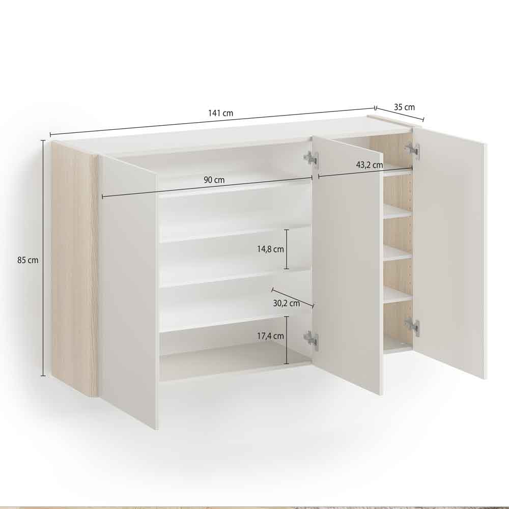 Dorian High Gloss Wall Mounted Shoe Storage Cabinet in Tortora Lacquered and Light Oak