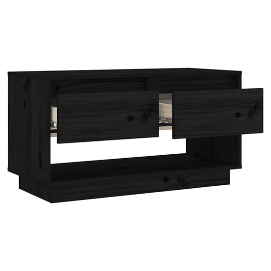 Doric Solid Pinewood TV Stand With 2 Drawers In Black_4