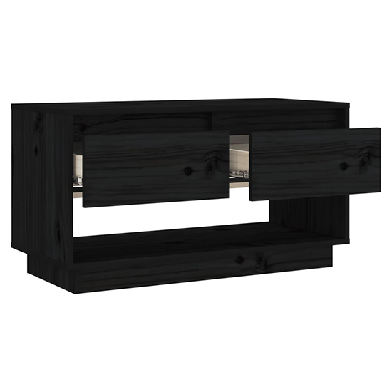Doric Solid Pinewood TV Stand With 2 Drawers In Black