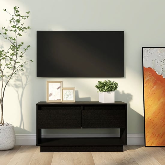 Read more about Doric solid pinewood tv stand with 2 drawers in black