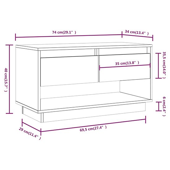 Doric Solid Pinewood TV Stand With 2 Drawers In Grey_5