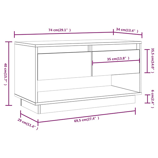Doric Solid Pinewood TV Stand With 2 Drawers In Grey