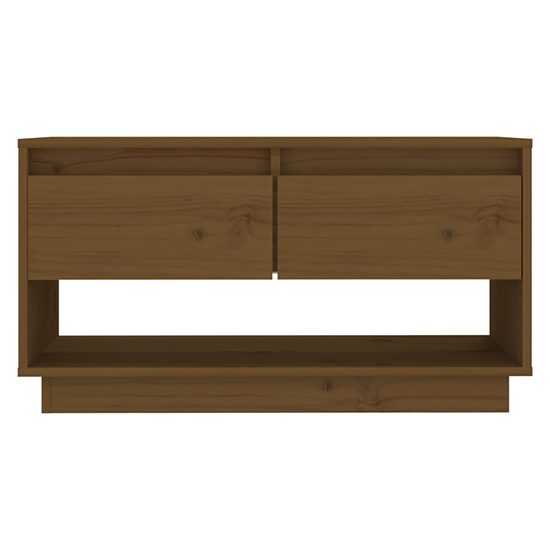 Doric Solid Pinewood TV Stand With 2 Drawers In Honey Brown