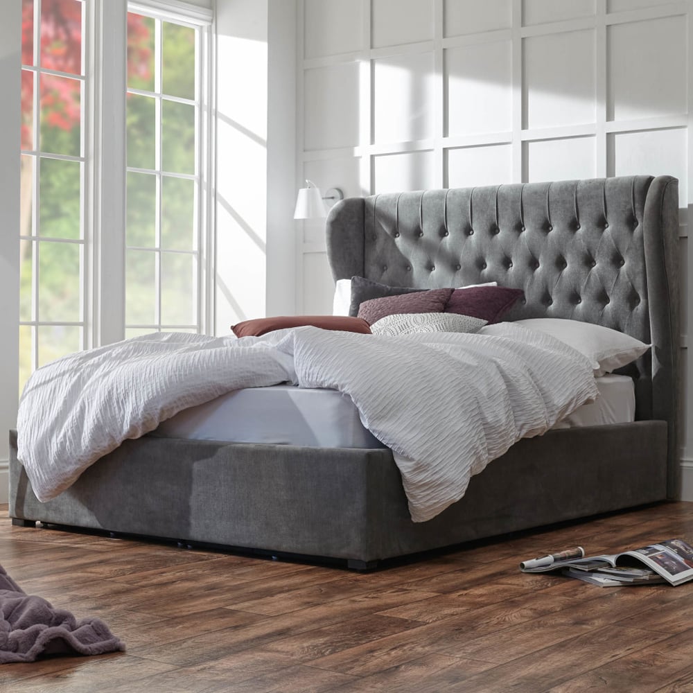 Dorking Fabric Ottoman Storage Double Bed In Grey