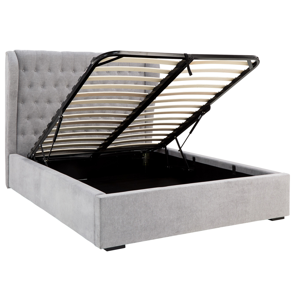 Dorking Fabric Ottoman Storage Double Bed In Platinum