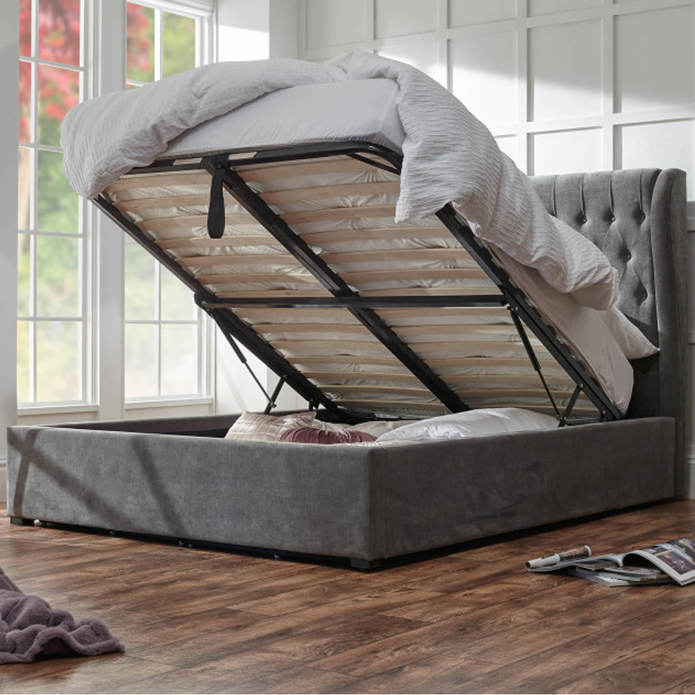 Dorking Fabric Ottoman Storage King Size Bed In Pewter