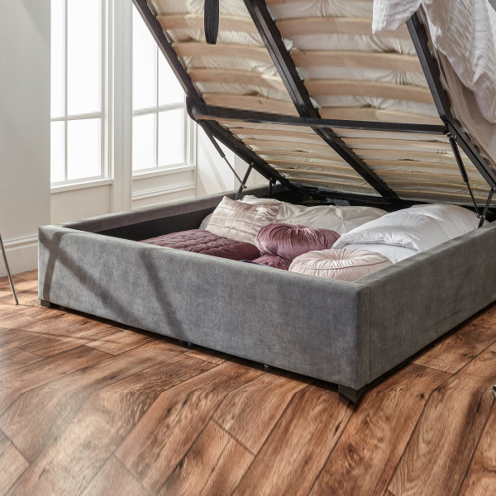Dorking Fabric Ottoman Storage King Size Bed In Pewter