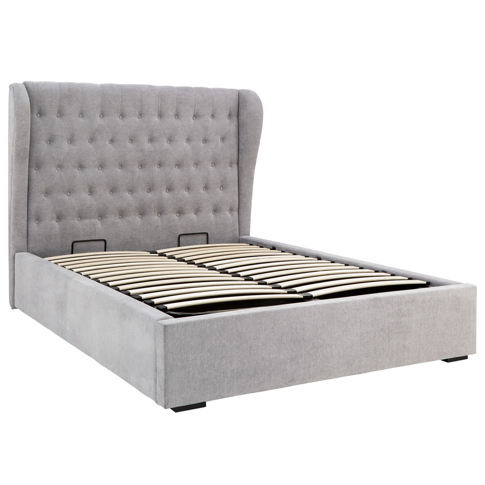 Dorking Fabric Ottoman Storage King Size Bed In Platinum