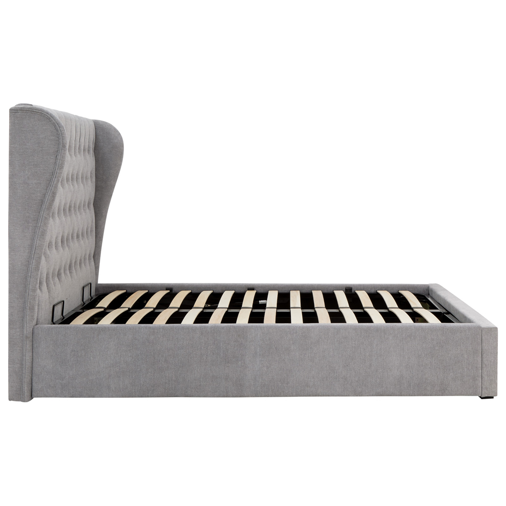 Dorking Fabric Ottoman Storage King Size Bed In Platinum