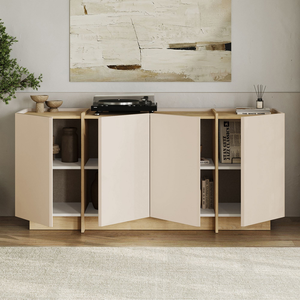Dorma Wooden Sideboard with 4 Doors in Mink and Sapphire Oak