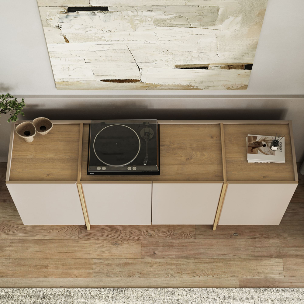 Dorma Wooden Sideboard with 4 Doors in Mink and Sapphire Oak