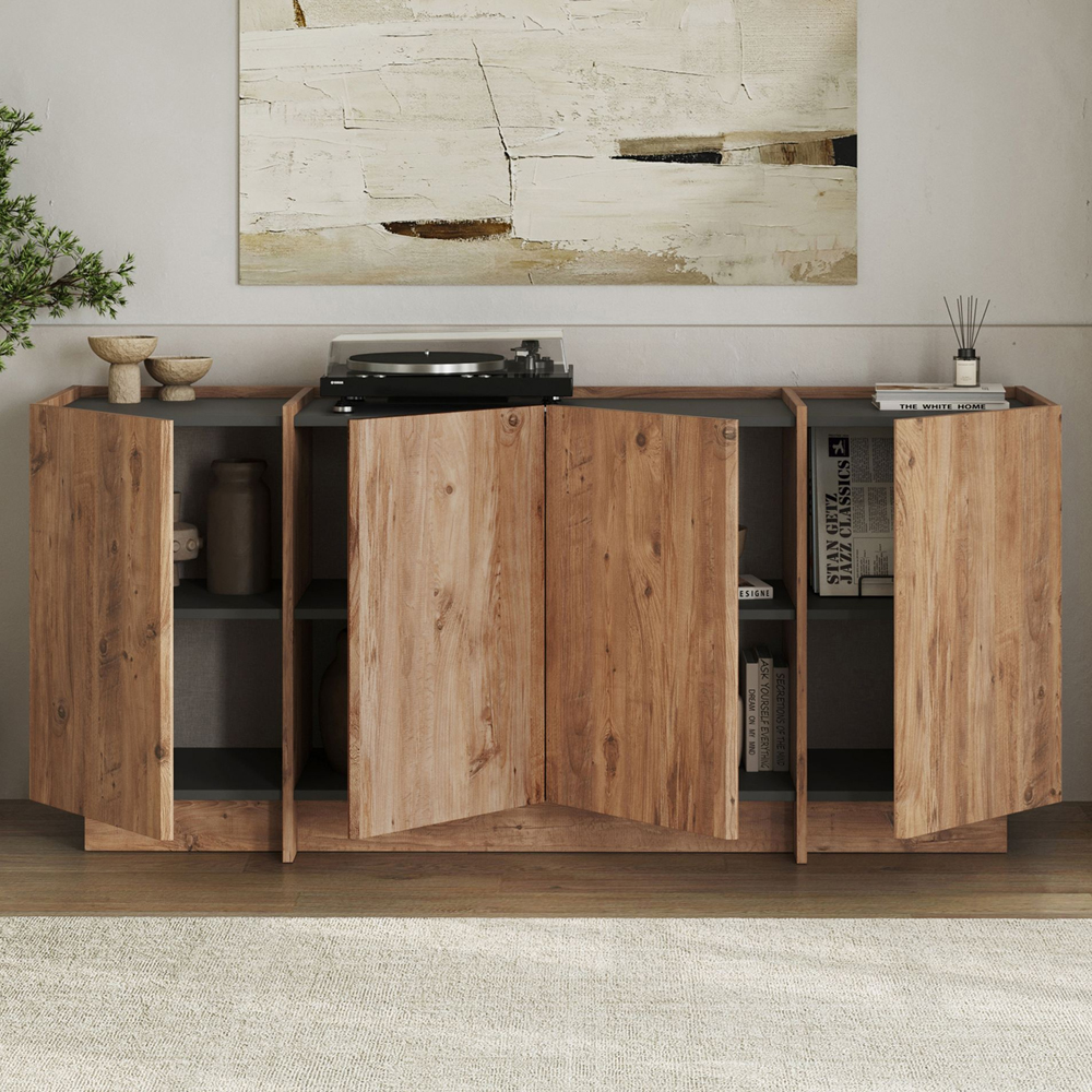 Dormin Wooden Sideboard with 4 Doors in Anthracite and Atlantic Pine