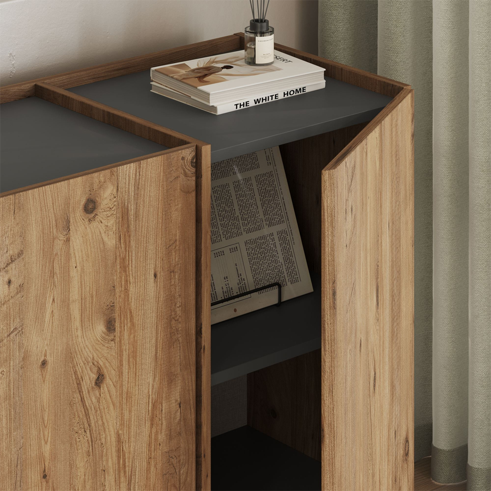 Dormin Wooden Sideboard with 4 Doors in Anthracite and Atlantic Pine