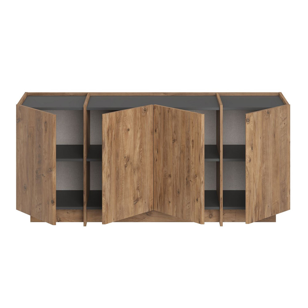 Dormin Wooden Sideboard with 4 Doors in Anthracite and Atlantic Pine