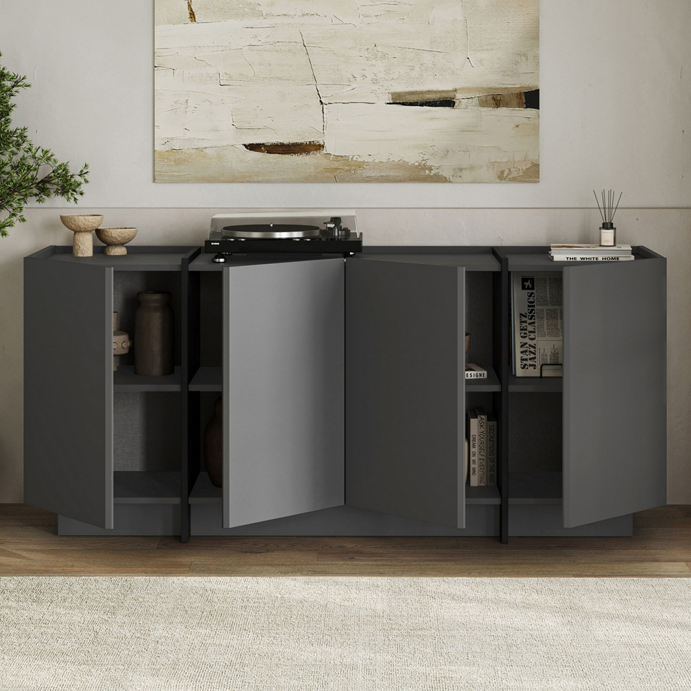 Dormin Wooden Sideboard with 4 Doors in Anthracite and Black