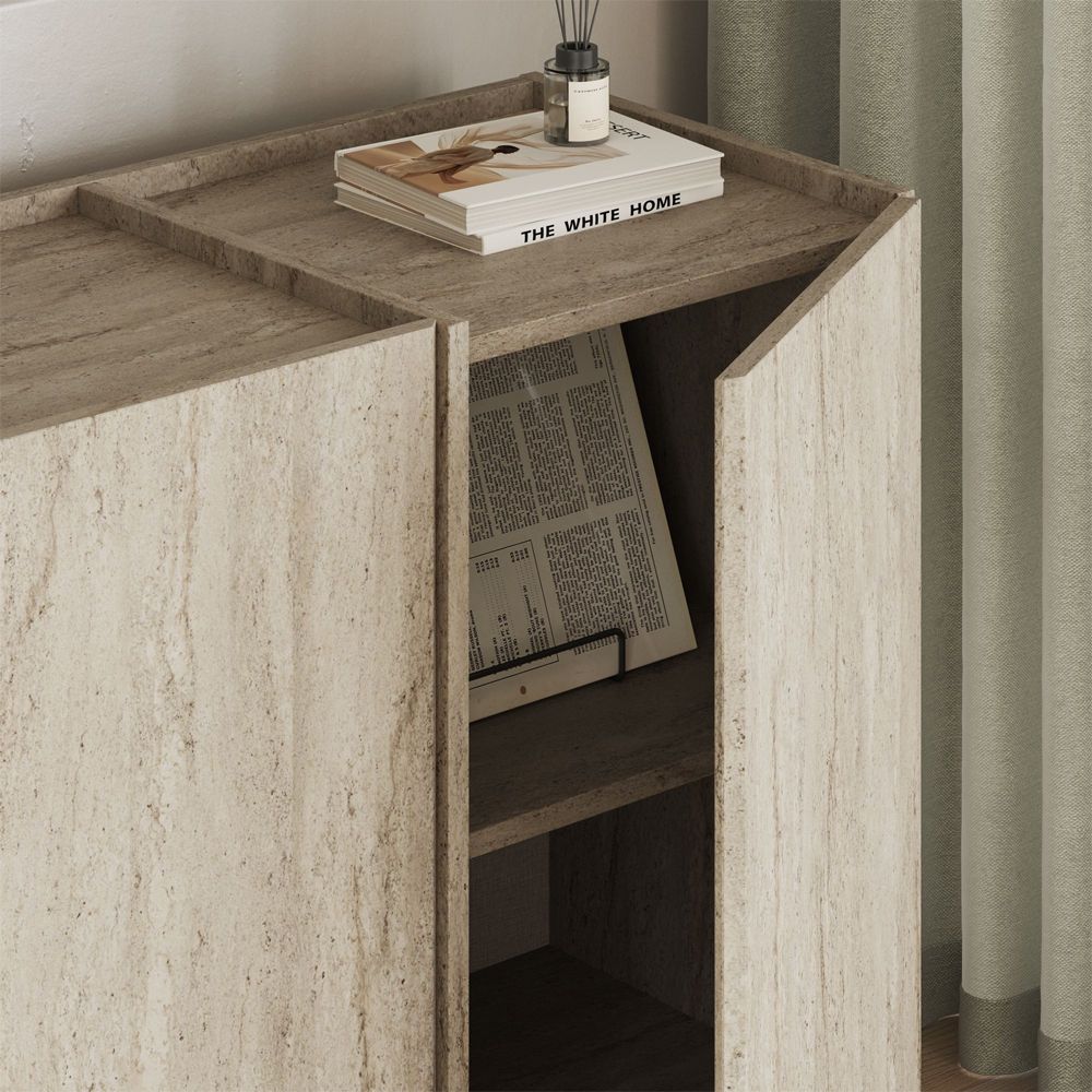 Dormin Wooden Sideboard with 4 Doors in Travertine Marble Effect