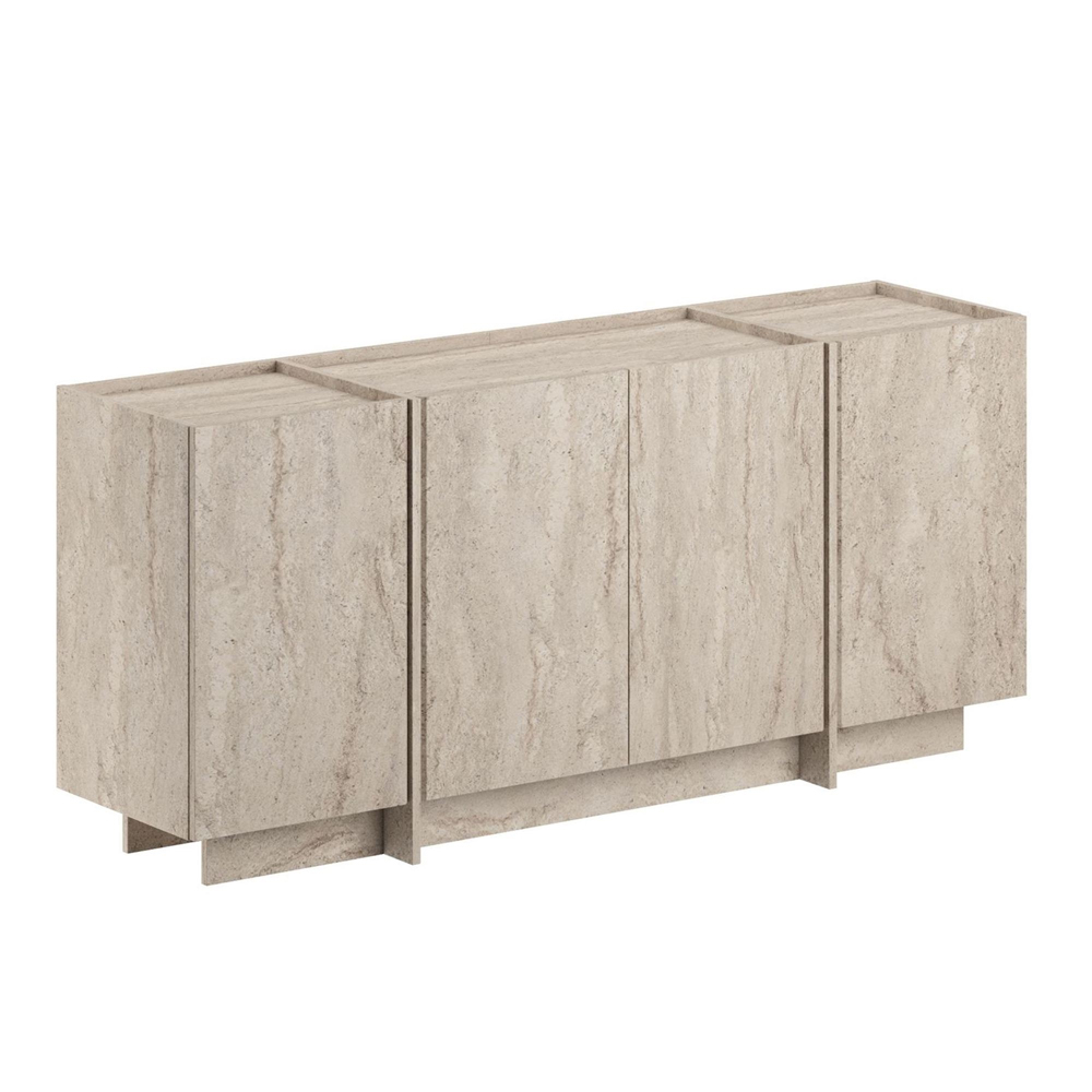 Dormin Wooden Sideboard with 4 Doors in Travertine Marble Effect