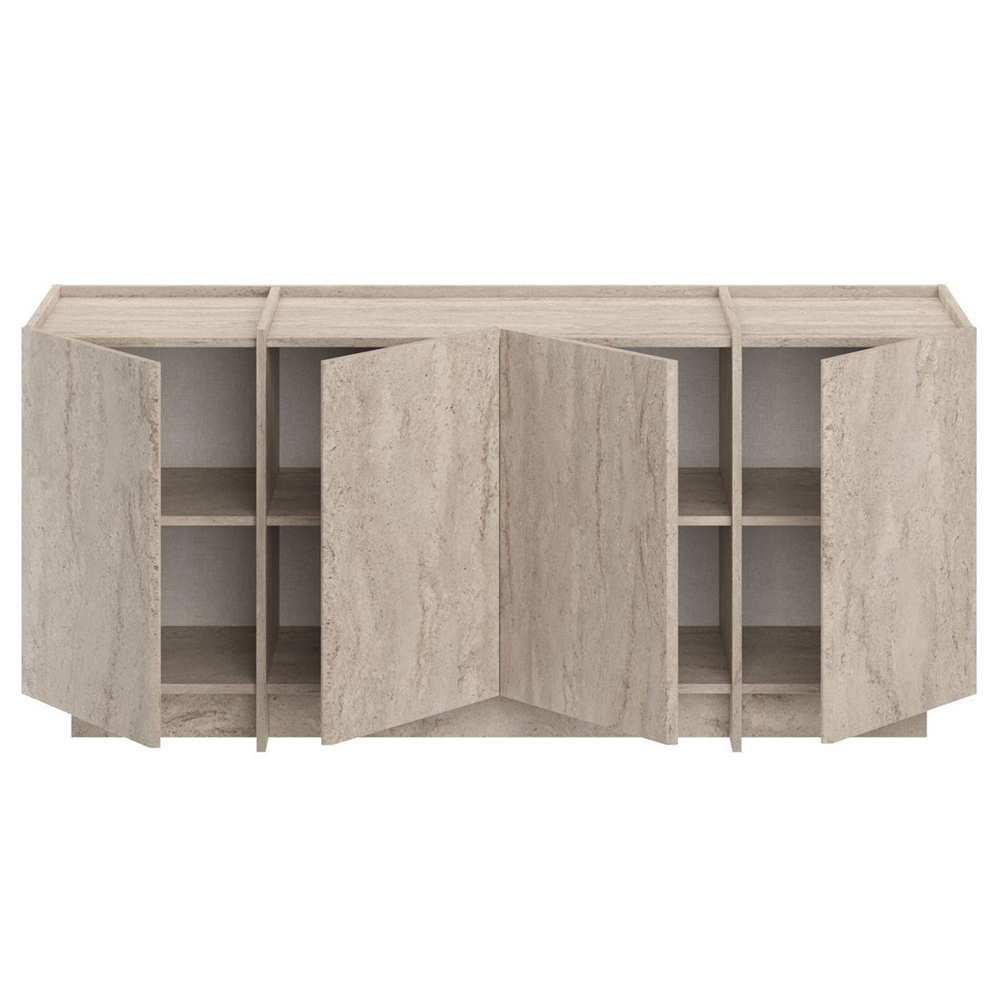 Dormin Wooden Sideboard with 4 Doors in Travertine Marble Effect