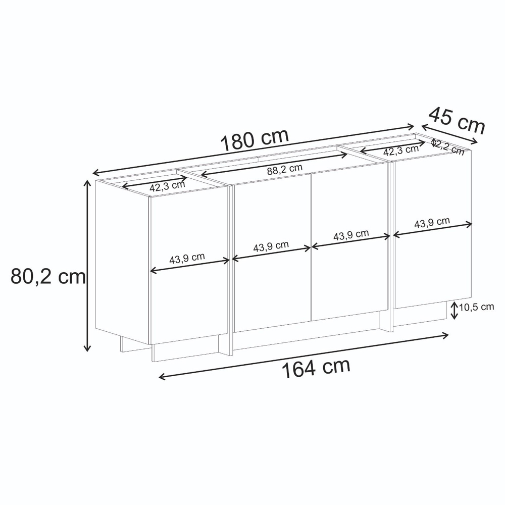 Dormin Wooden Sideboard with 4 Doors in Travertine Marble Effect