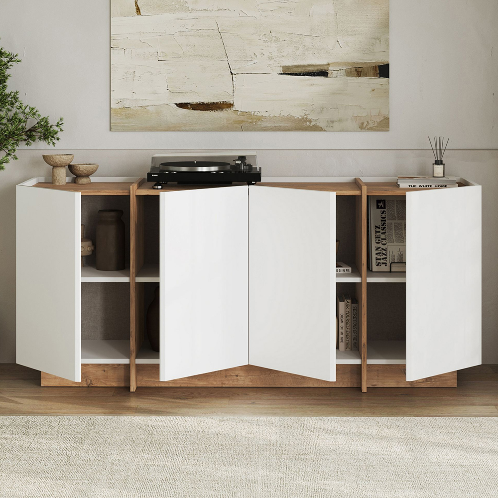 Dormin Wooden Sideboard with 4 Doors in White and Atlantic Pine