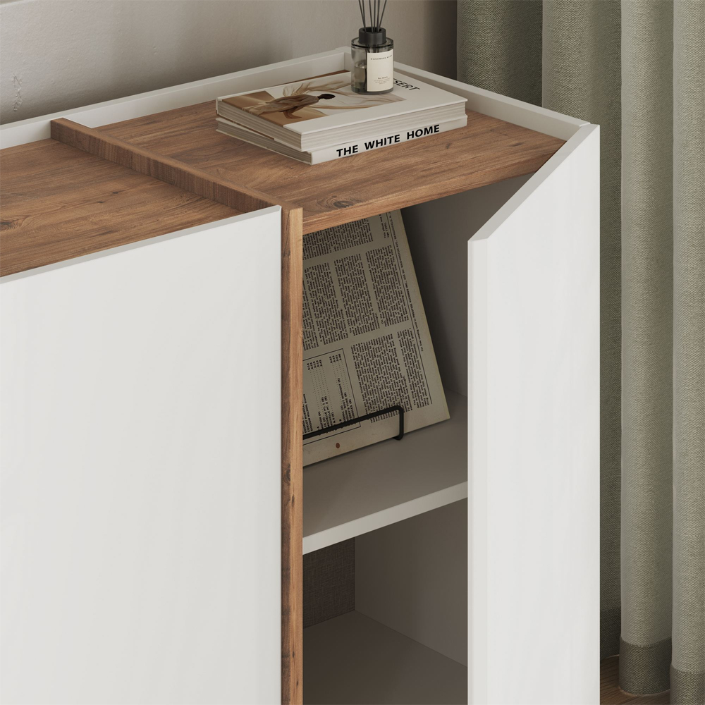Dormin Wooden Sideboard with 4 Doors in White and Atlantic Pine