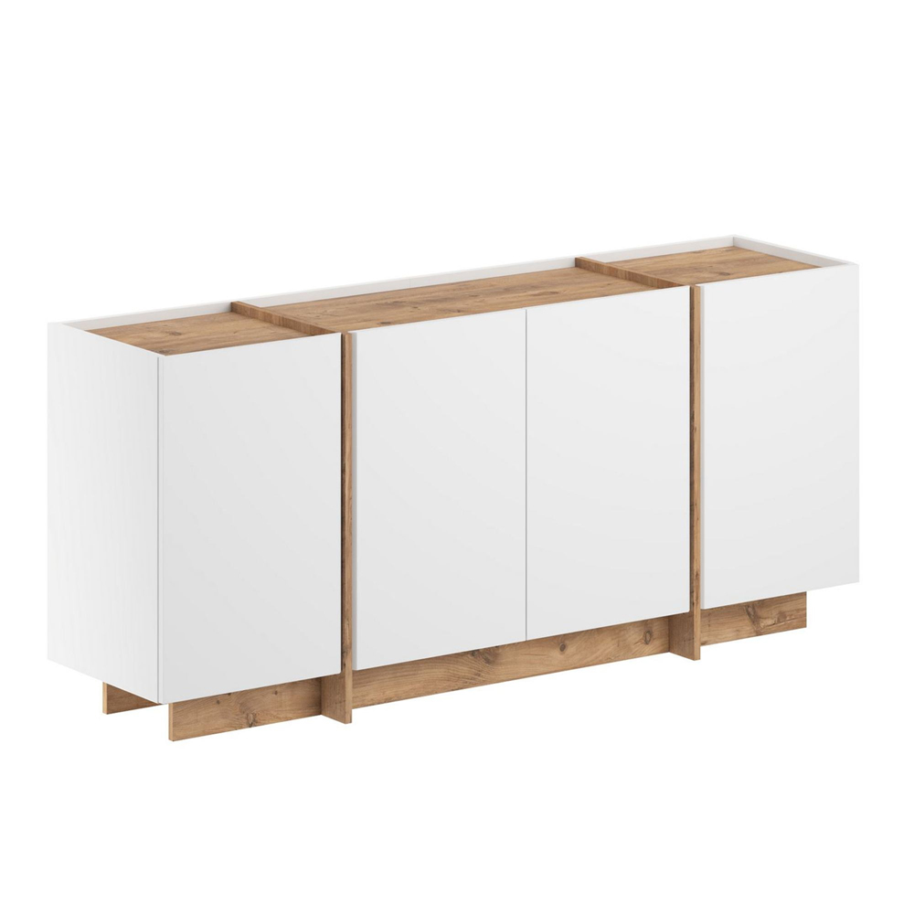 Dormin Wooden Sideboard with 4 Doors in White and Atlantic Pine