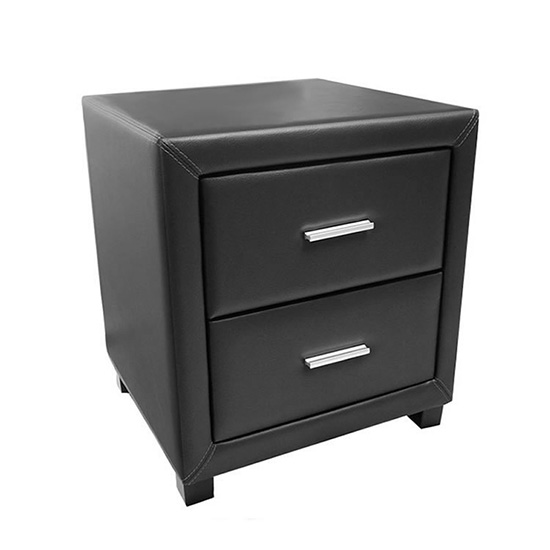 Dorset Faux Leather Bedside In Black With 2 Drawers Furniture