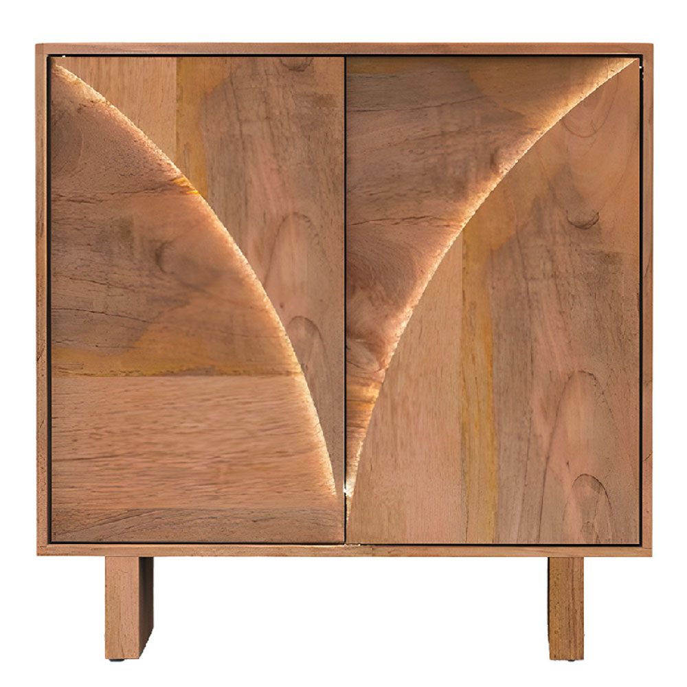 Dorvian Mango Wood Sideboard with 2 Doors in Natural and LED