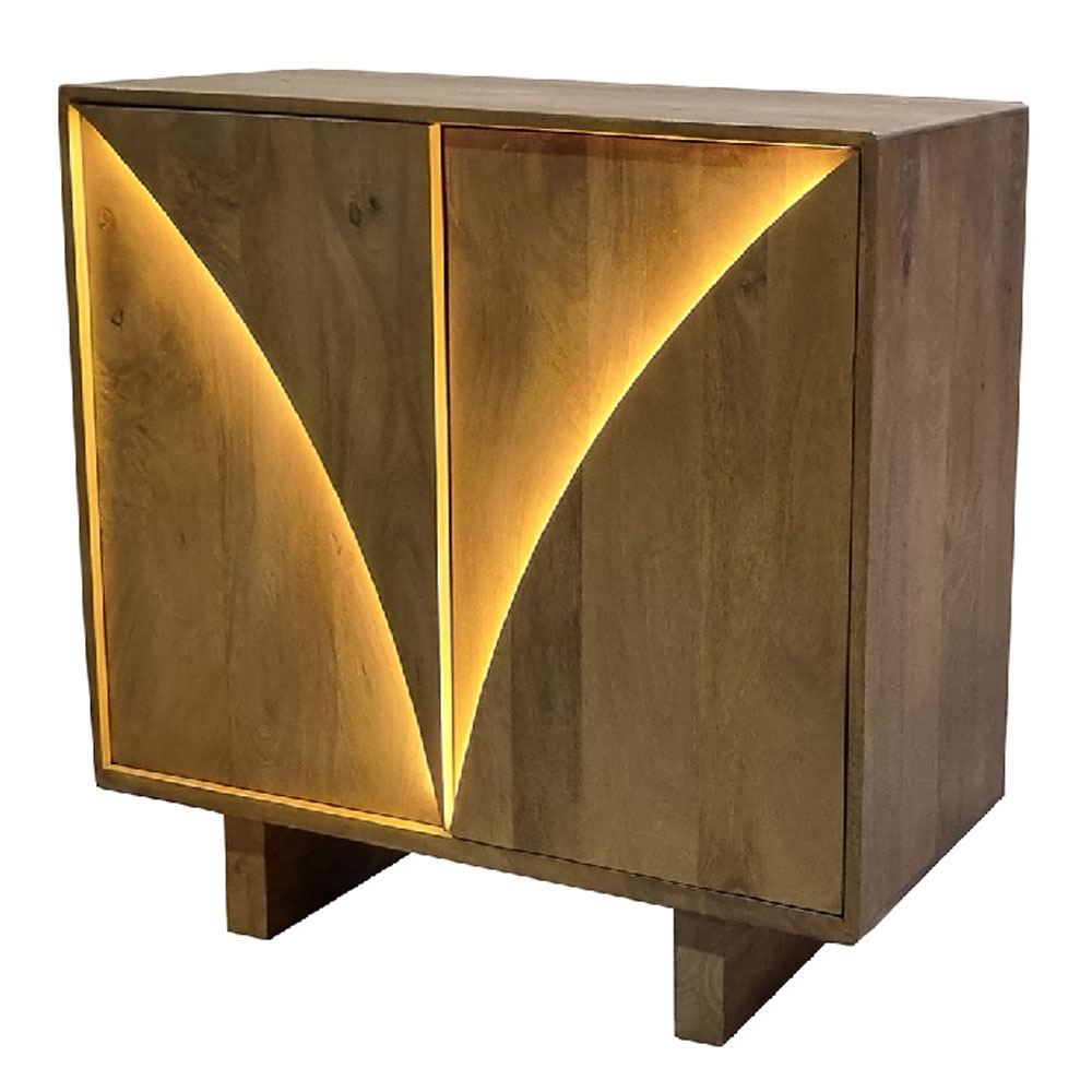 Dorvian Mango Wood Sideboard with 2 Doors in Natural and LED