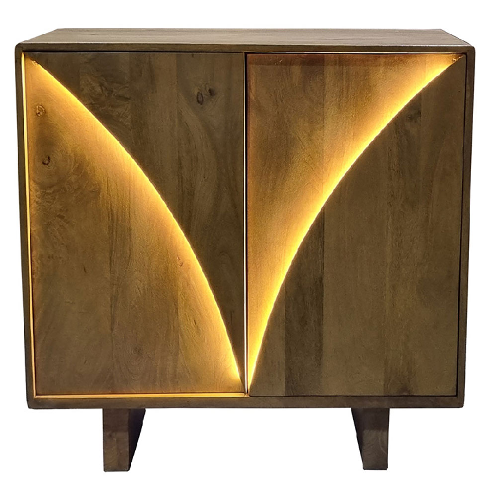 Dorvian Mango Wood Sideboard with 2 Doors in Natural and LED