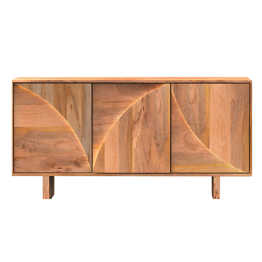 Dorvian Mango Wood Sideboard with 3 Doors in Natural and LED
