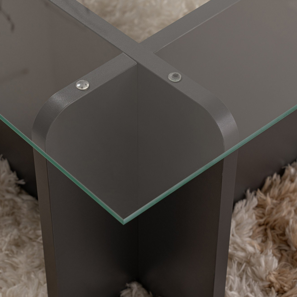 Dorvian Tempered Glass Coffee Table with Anthracite Wooden Base