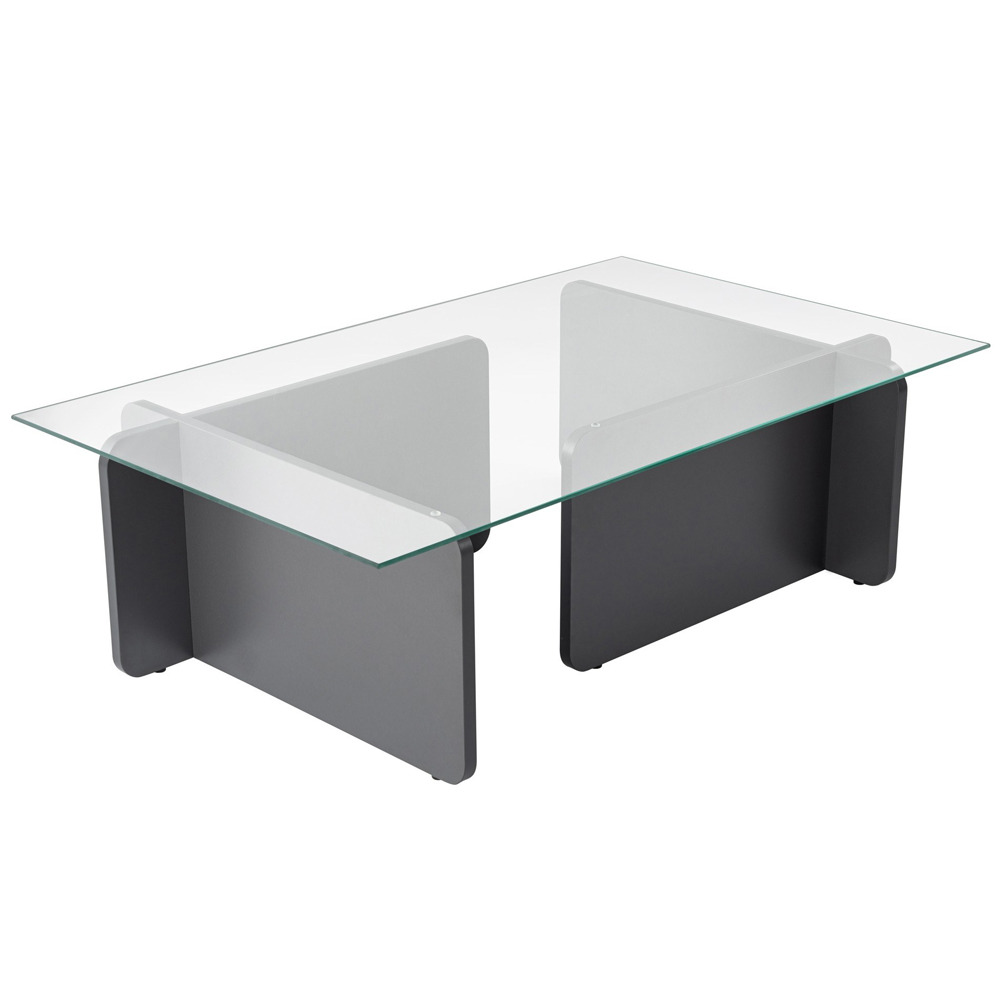 Dorvian Tempered Glass Coffee Table with Anthracite Wooden Base