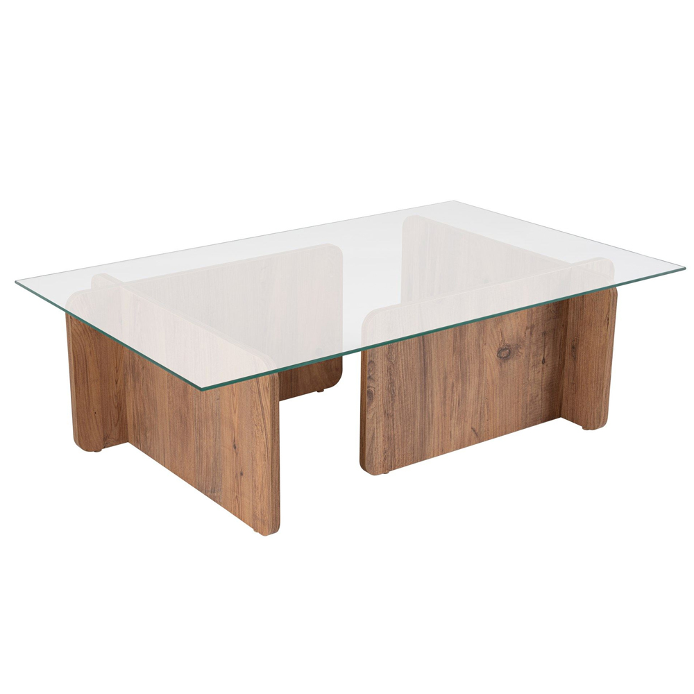 Dorvian Tempered Glass Coffee Table with Atlantic Pine Wooden Base