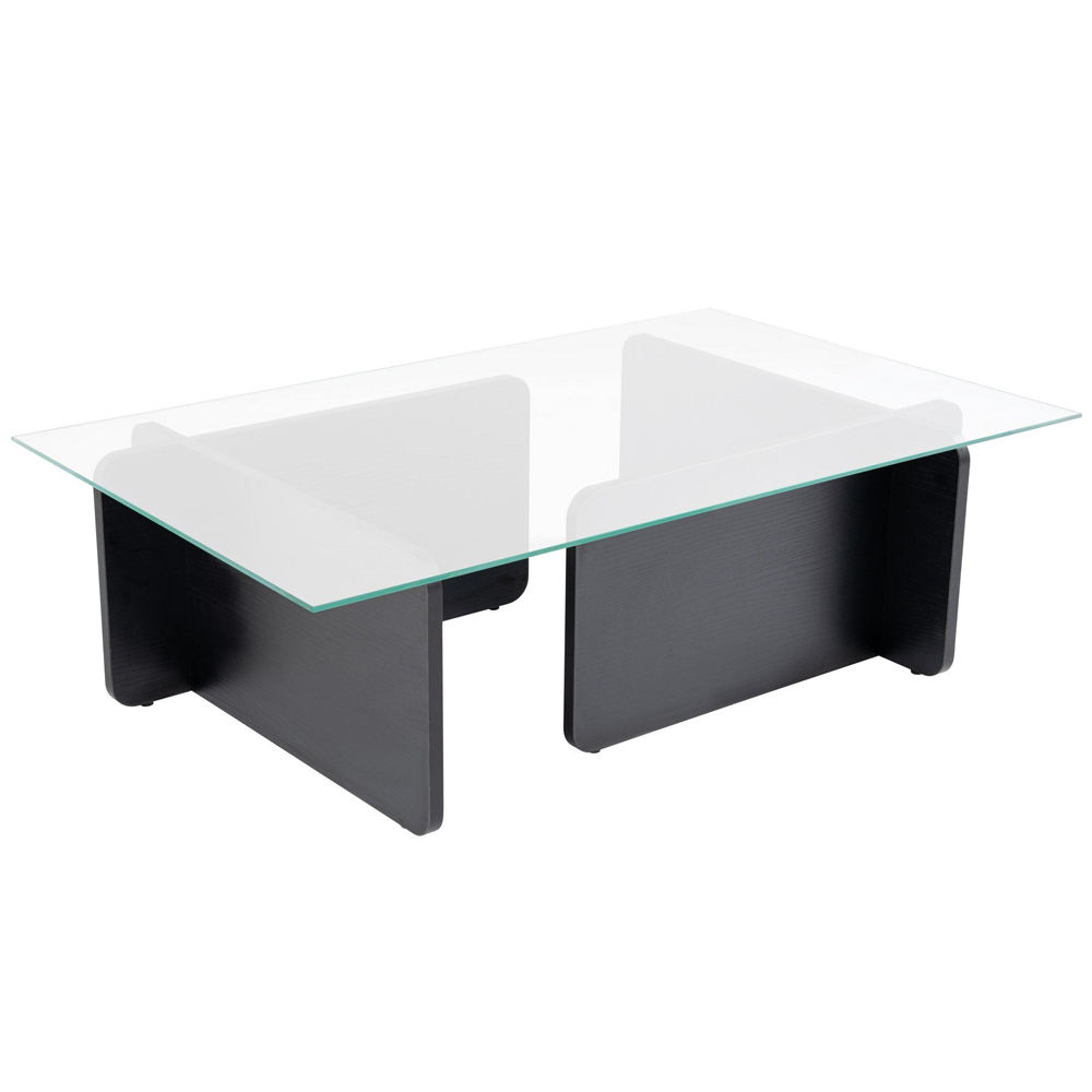 Dorvian Tempered Glass Coffee Table with Black Wooden Base