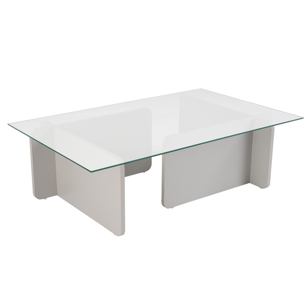 Dorvian Tempered Glass Coffee Table with Grey Wooden Base