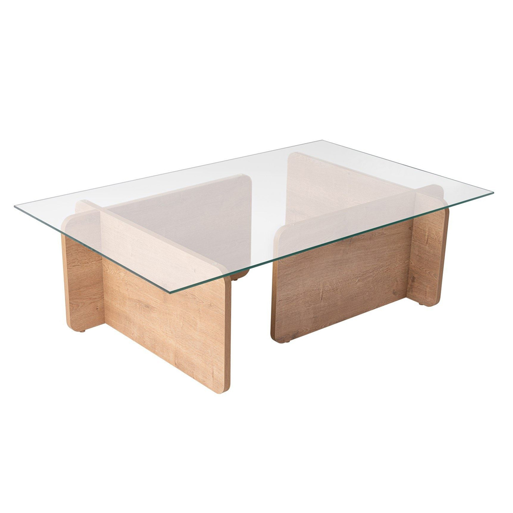 Dorvian Tempered Glass Coffee Table with Honey Oak Wooden Base