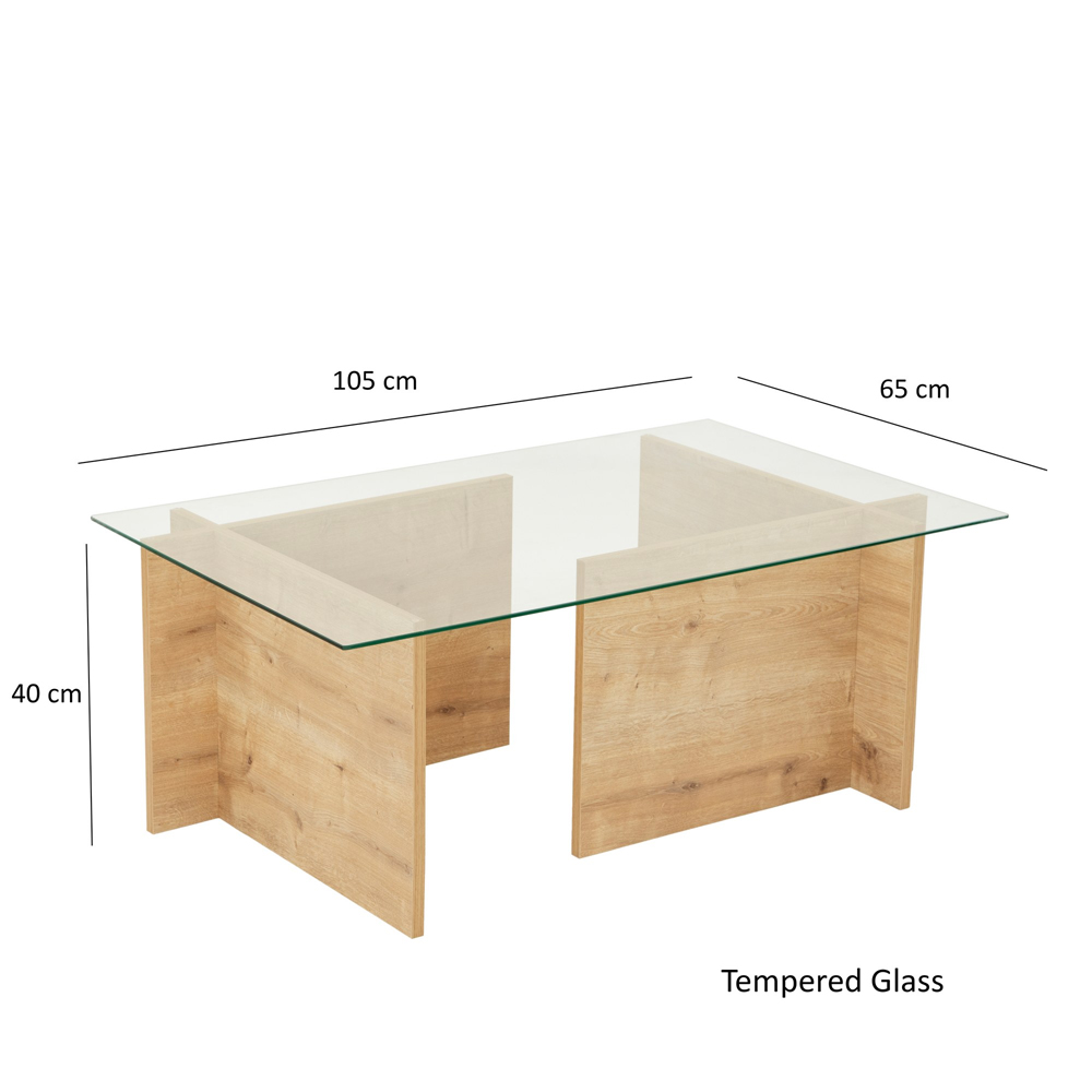 Dorvian Tempered Glass Coffee Table with Sapphire Oak Wooden Base