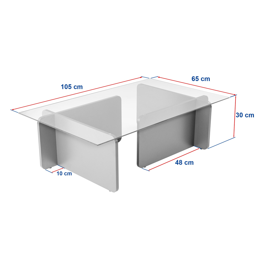Dorvian Large Tempered Glass Coffee Table with Travertine Marble Effect Base