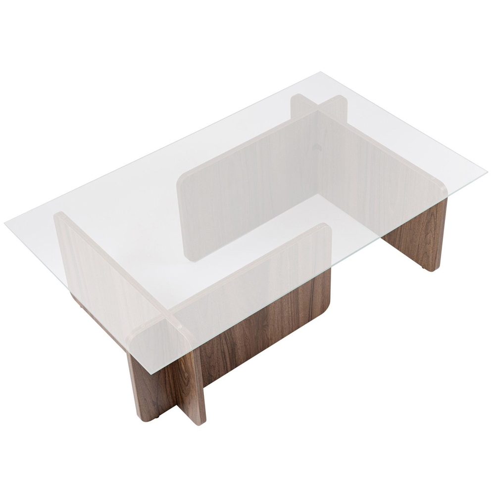 Dorvian Tempered Glass Coffee Table with Walnut Wooden Base