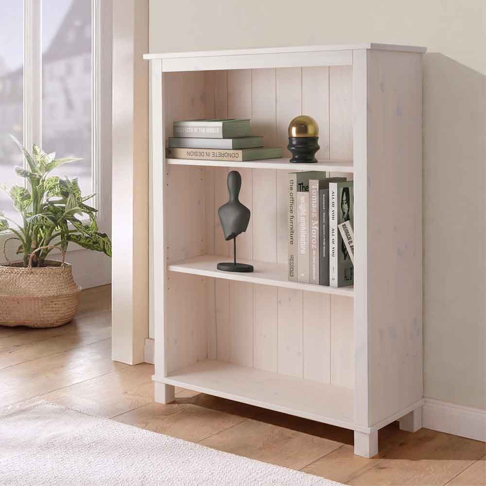 Dorvian Wooden Bookcase with 3 Shelves in White