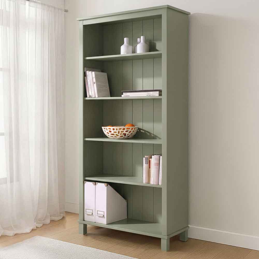 Dorvian Wooden Bookcase with 5 Shelves in Green