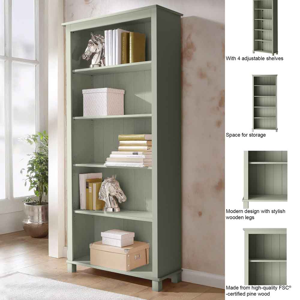 Dorvian Wooden Bookcase with 5 Shelves in Green
