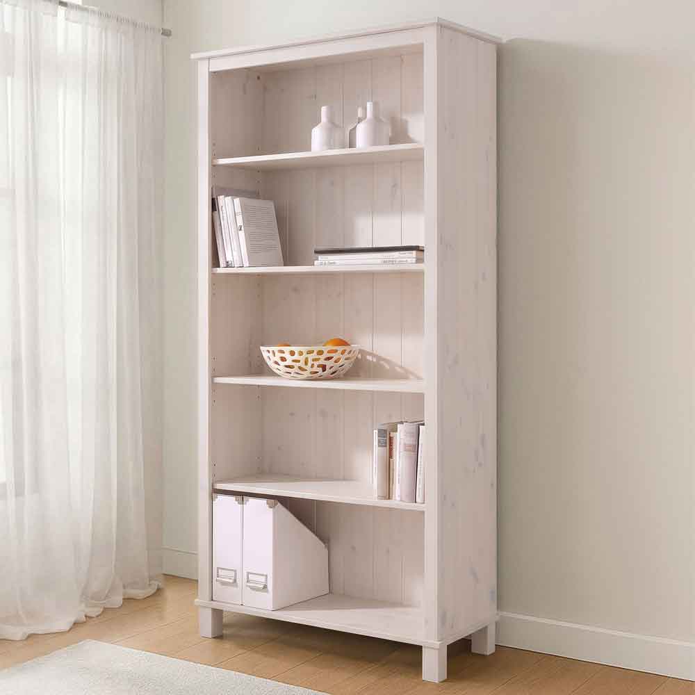 Dorvian Wooden Bookcase with 5 Shelves in White