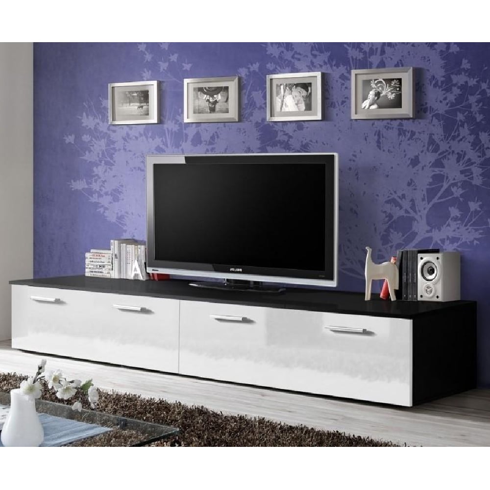 Read more about Doswell high gloss tv stand with 2 doors in black and white