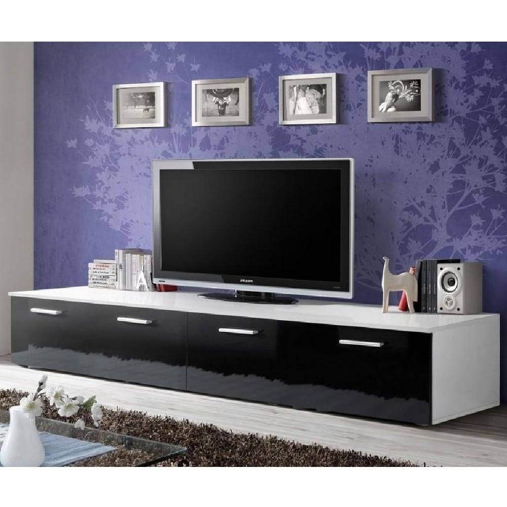 Read more about Doswell high gloss tv stand with 2 doors in white and black